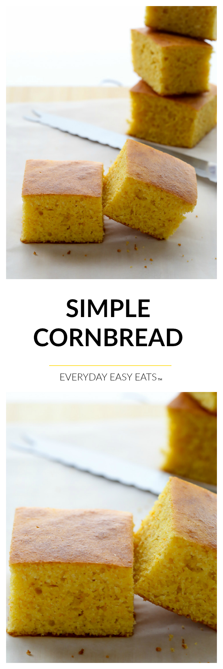 Simple Cornbread - A classic, lightly-sweet cornbread recipe that requires just 9 simple ingredients and 30 minutes to make. | EverydayEasyEats.com