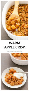 Warm Apple Crisp - Tender, juicy apples under a crunchy brown sugar-oat topping. Bursting with sweet apple cinnamon flavor. | EverydayEasyEats.com