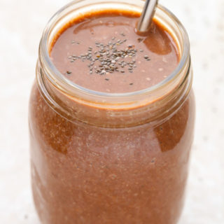 Healthy Chocolate Shake. This rich, guilt-free smoothie is the perfect way to start your day. | EverydayEasyEats.com