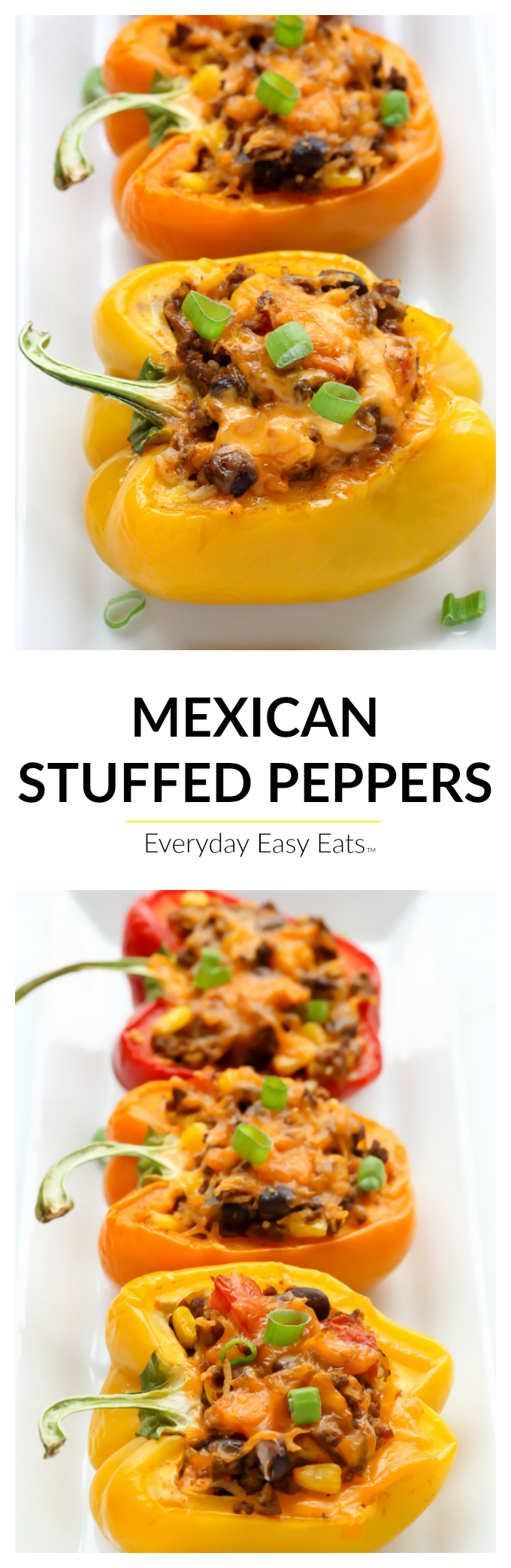 This easy Mexican Stuffed Peppers recipe is made with beef, rice, vegetables and cheese. It makes a spicy, healthy meal that is also gluten-free!