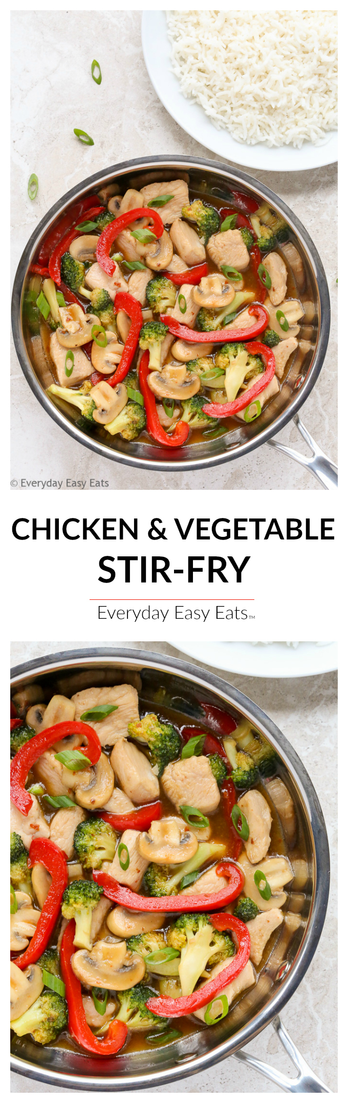 Chicken and Vegetable Stir-Fry - A 20-minute recipe made with tender pieces of chicken and fresh veggies tossed in the most delicious honey-soy stir-fry sauce. | EverydayEasyEats.com
