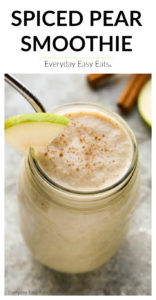 This delicious, nourishing Spiced Pear Smoothie is the perfect holiday grab-and-go breakfast. | EverydayEasyEats.com