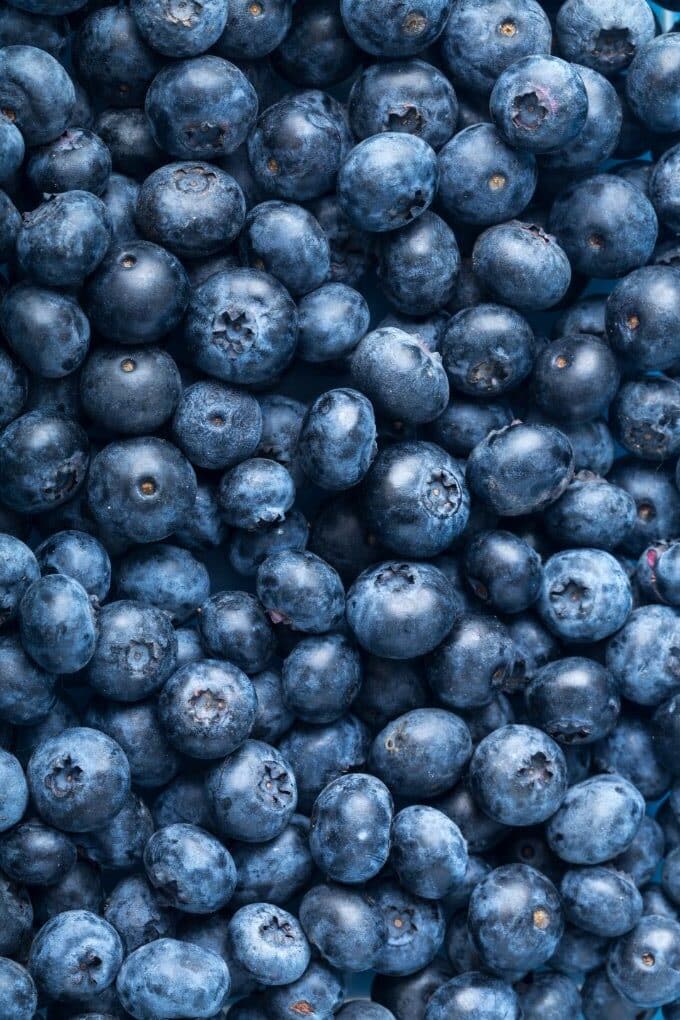 Close-up overhead view of fresh blueberries
