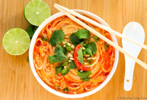 Thai Spicy Noodle Soup - Vegan, gluten-free and ready in 15 minutes! | Recipe at EverydayEasyEats.com