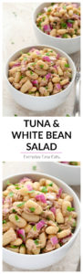This healthy Tuna and White Bean Salad requires only 6 ingredients and 10 minutes to make. A satisfying, tasty and protein-packed meal. | EverydayEasyEats.com