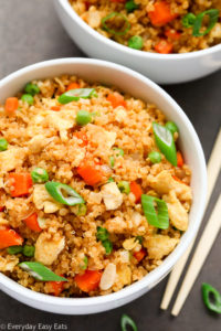 This super-easy, 30-minute recipe for Quinoa Fried “Rice” is a healthier spin on a takeout favorite! A flavorful, protein-packed vegetarian main or side . | EverydayEasyEats.com