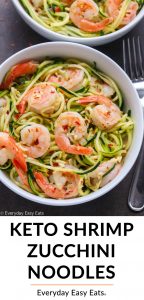 Overhead view of Zucchini Noodles with Shrimp with title text overlay.