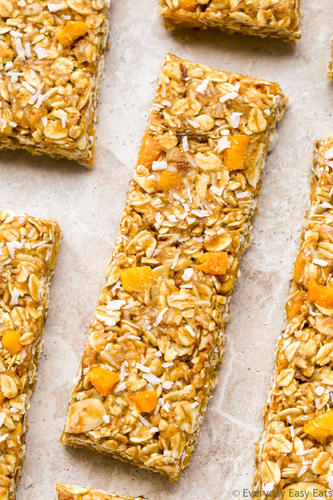 Close-up overhead view of Healthy Mango Coconut Granola Bars