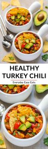 Healthy Turkey Chili Collage with Overlay Title Text