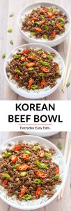Korean Beef Bowl - This healthy asian dinner recipe uses ground beef to make it super easy! Perfect for meal prep! #asian #healthy #dinner #recipe