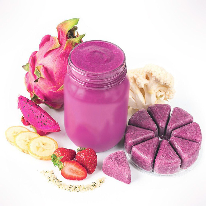 The Best Affordable, Frozen Smoothie Delivery Services: Purple smoothie beside smoothie cubes