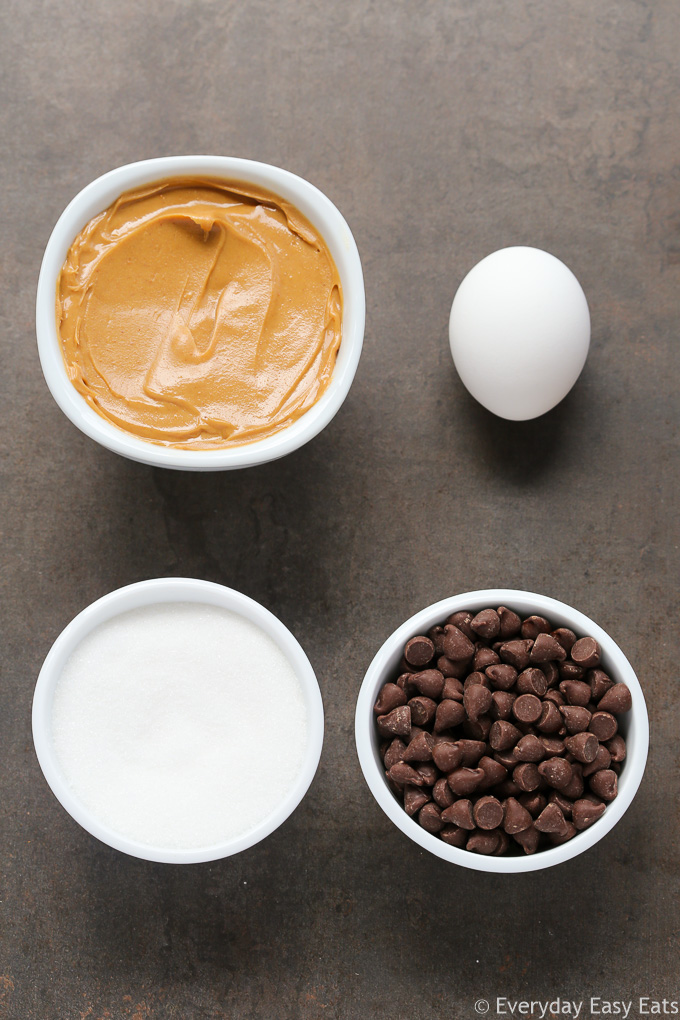 Overhead view of Peanut Butter Cookies Without Brown Sugar ingredients on a dark background.