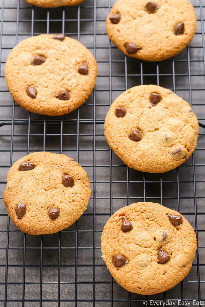 Overhead view of Peanut Butter Cookies Without Brown Sugar on wire cooling rack.