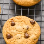 Close-up overhead view of Peanut Butter Cookies Without Brown Sugar on a wire cooling rack.