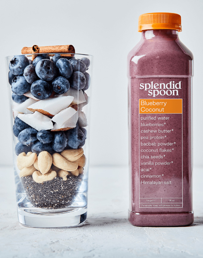 The Best Organic Smoothie Delivery Services Online: Smoothie ingredients beside a bottled smoothie.