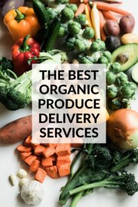 The Best Organic Produce Delivery Services Online: Raw vegetables with title text overlay.