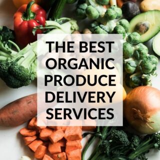 The Best Fresh, Organic Produce Delivery Services Online: Raw vegetables with title text overlay.
