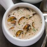 The best mushroom soup with title text overlay.